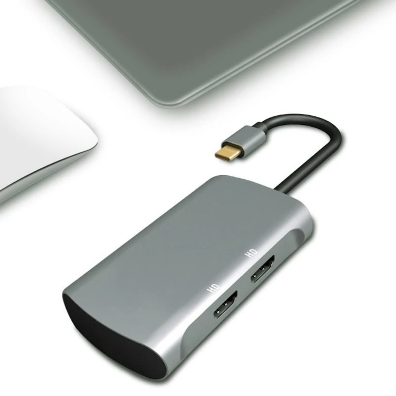 

USB C to Dual HDMI Hub Adapter Type C to HDMI Docking Station Converter 4K@60Hz Displays Projection for Laptop