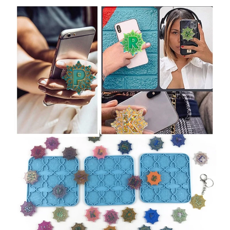 

3 Pcs Mandala Alphabet Epoxy Resin Mold 26 Letters Keychain Silicone Mould DIY Crafts Fridge Magnets Phone Grips Mold