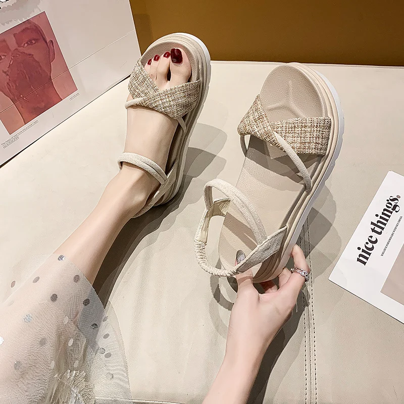 

Beige Heeled Sandals Velvet Shoes Open Toe 2021 Summer Med Clogs Wedge Muffins shoe All-Match Espadrilles Platform Black Suede P