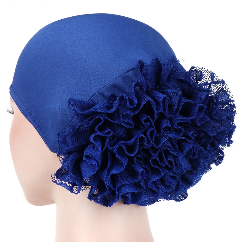 

Trendy flower muslim hijab caps solid color wrap head Inner hijabs cotton Beads turban bonnet for women islamic underscarf cap
