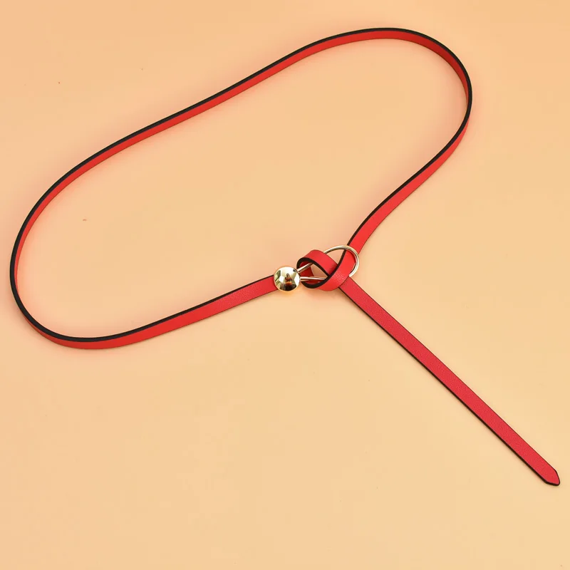 Модный винтажный 1 см белый/черный/красный тонкий женский/женский кожаный ремень