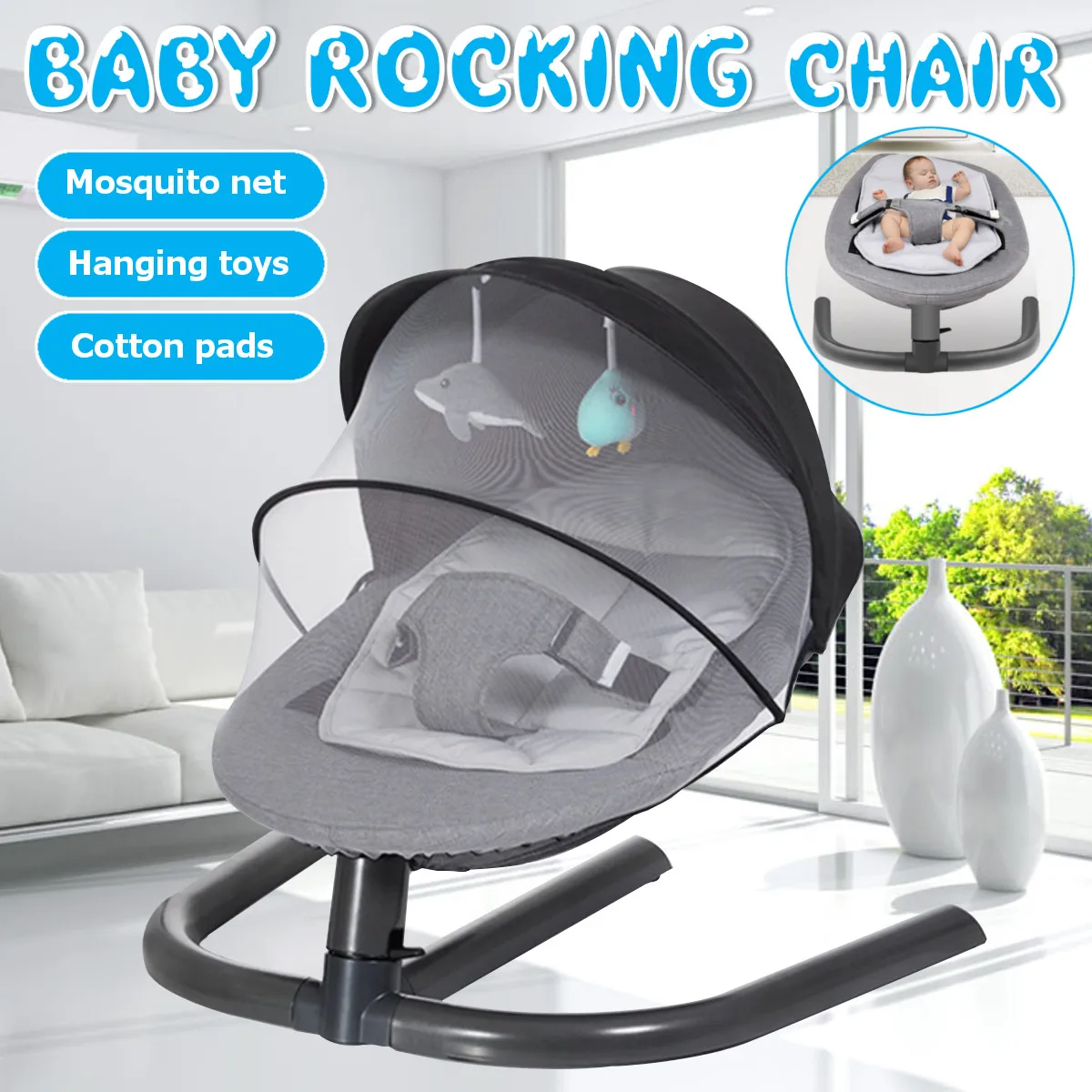 

Детское ручное кресло-качалка, электрическая качалка-качалка, корзина для сна для новорожденных, с москитной сеткой и игрушками, детские ка...