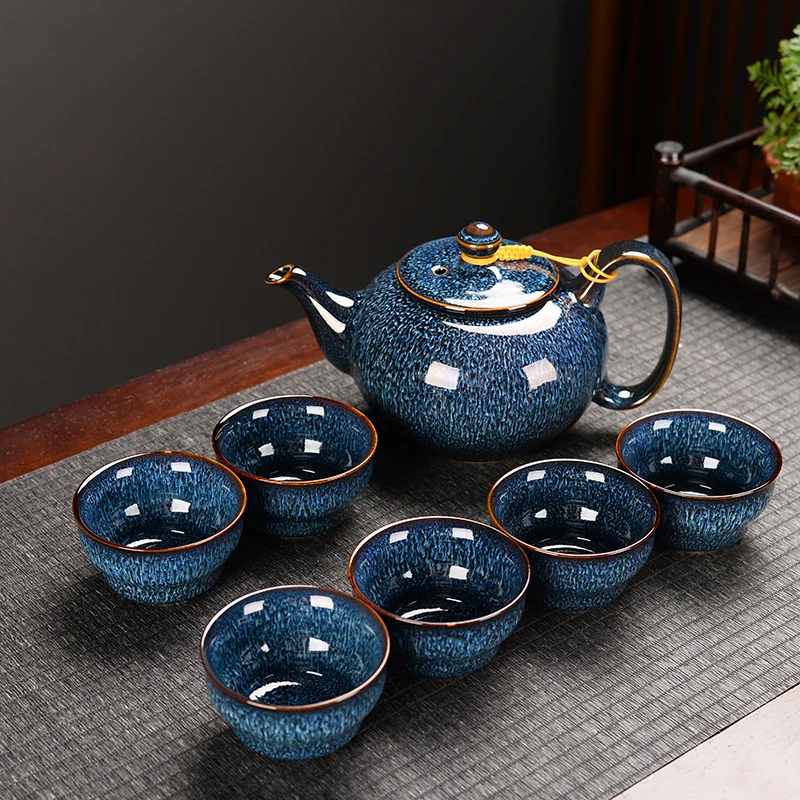 

Набор керамических чайных чашек кунг-фу, набор из 7 предметов, для дома, китайского ресторана, замена печи, керамический ретро-чайник, изысканная подарочная коробка