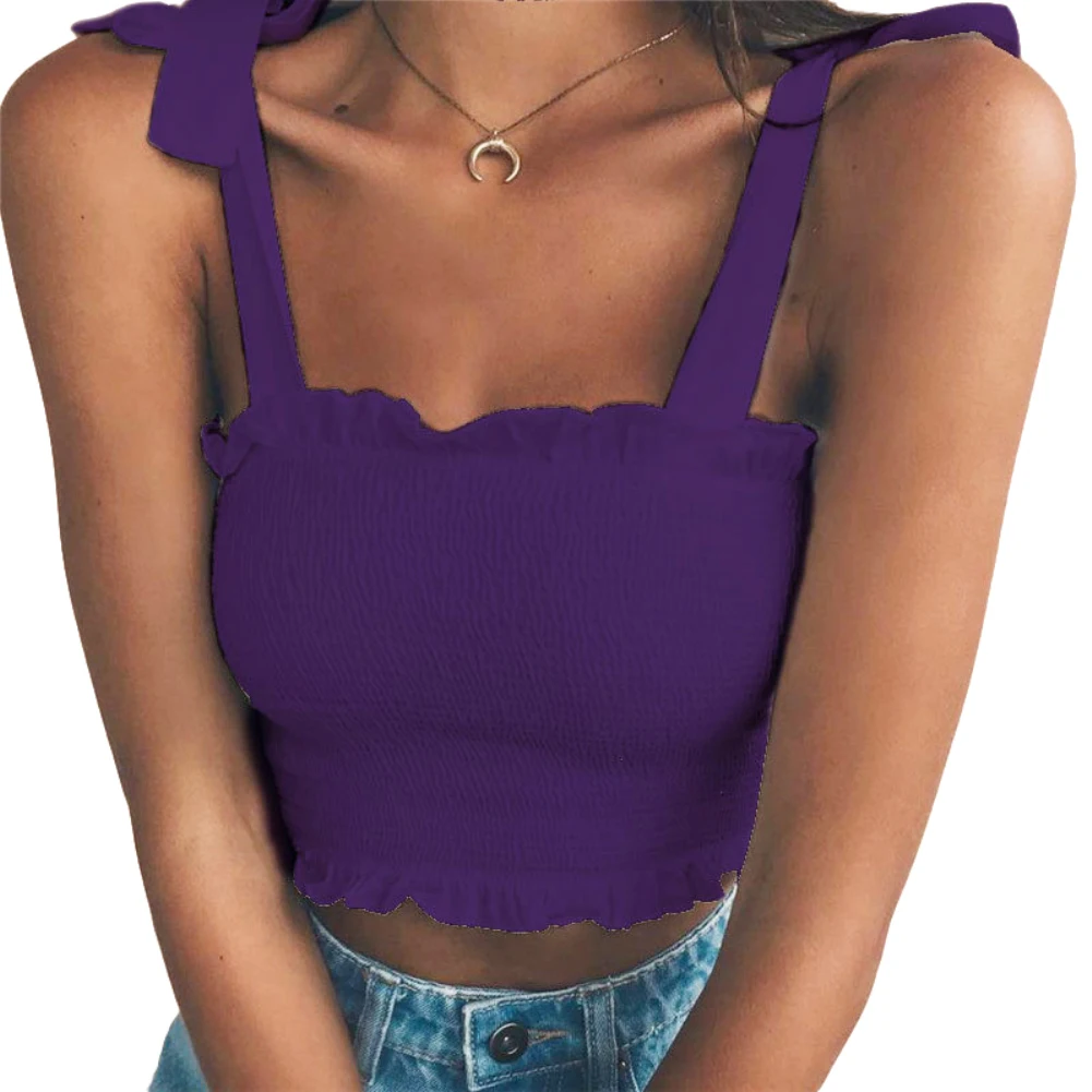 

Crop Top Summer Women Sexy Sleeveless Slim Ruffled Bandage Vest Solid Color Tank Crop Top Women Sexy Cool Summer Beach