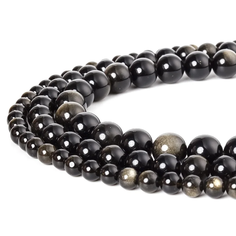 Модные бусины из натурального золотого обсидиана 4/6/8/10 мм круглые с рассыпью