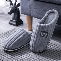 men slippers striped winter warm slippers home indoor shoes for male large size 46 51 plush slippers men non slip cotton slipper