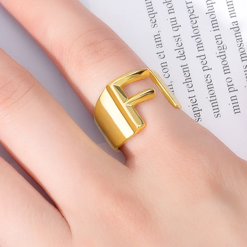

Luxury 26 Letter Gold Ring Wide Face Copper Material High Quality Men&Women Temperament Punk Ring Fashion Couple Gift Jewelry