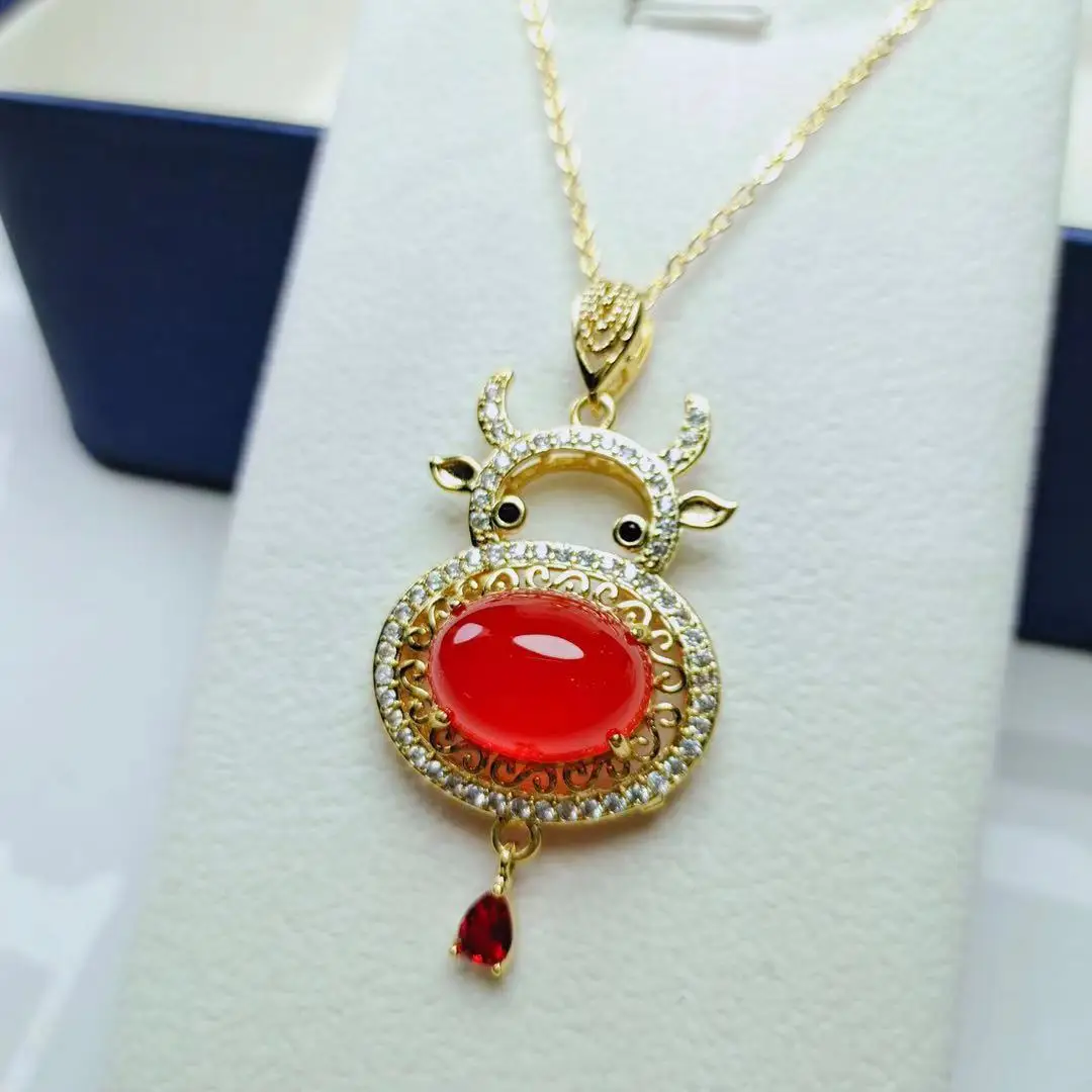 

Natural ice carnelian inlaid pendant necklace