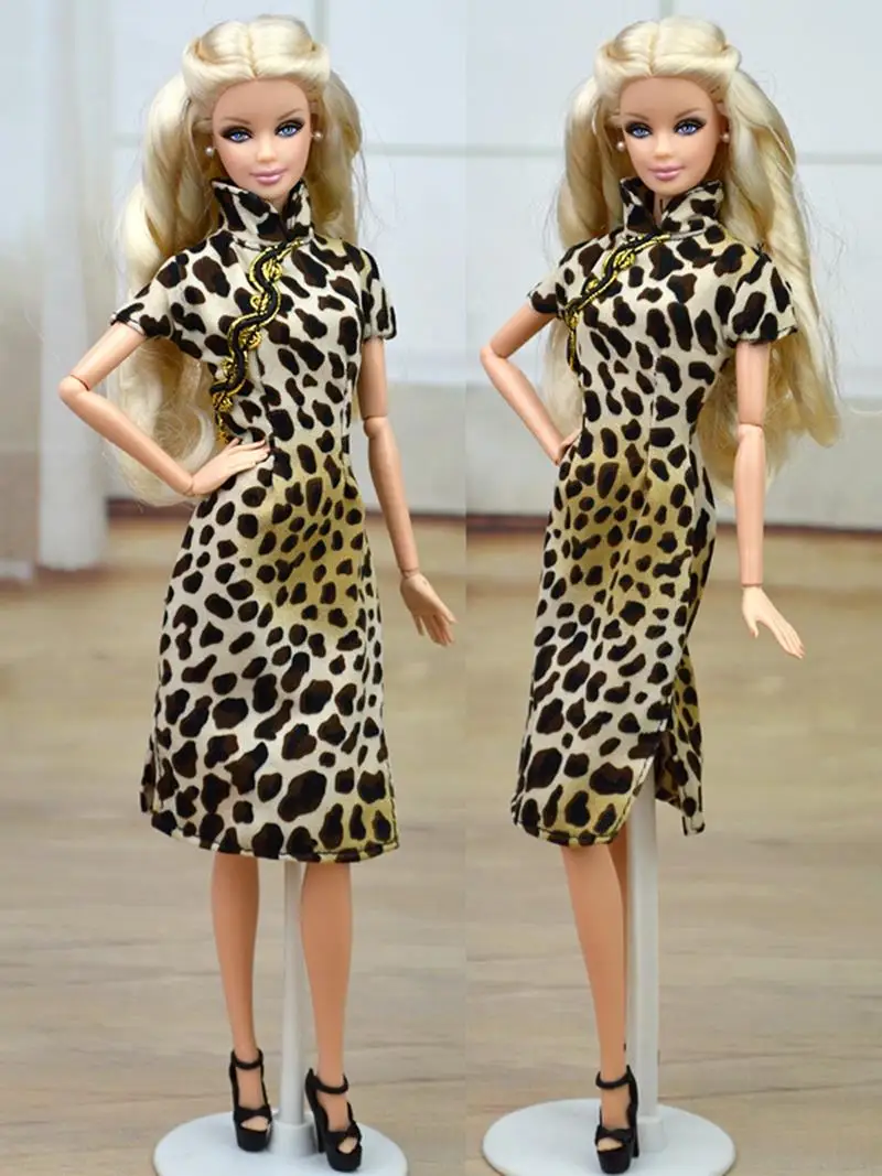 

Китайское традиционное платье Ципао ручной работы, платье для Барби, чонсам, уникальные леопардовые вечерние платья, подарки для девочек