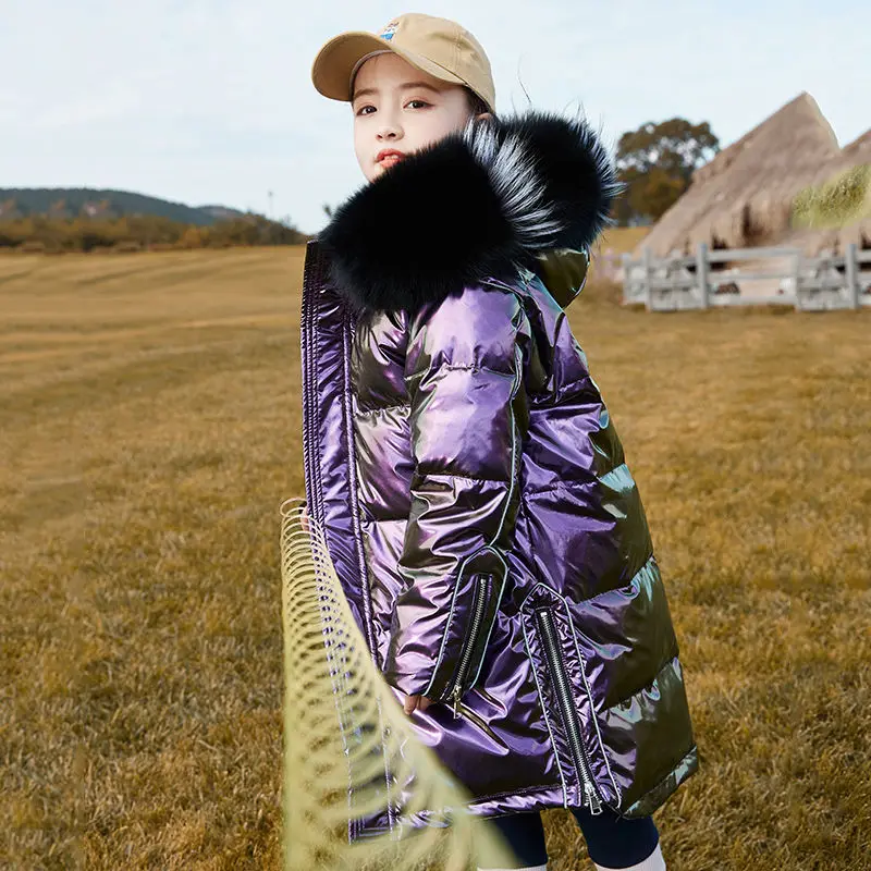 

2021 Winter Shiny Jacket for Girls Hooded Warm Children Girls Winter Coat Kids Teenage Down Parkas New Fashion Outerwear G56