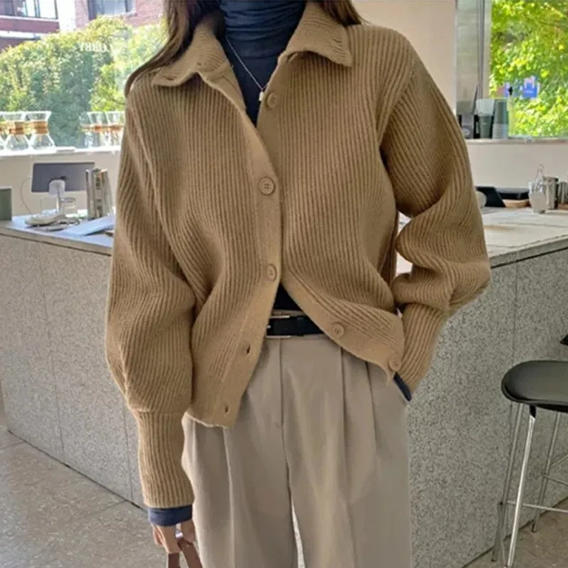

Женский вязаный кардиган с длинным рукавом, Повседневный свитер в Корейском стиле, Осень-зима 2021