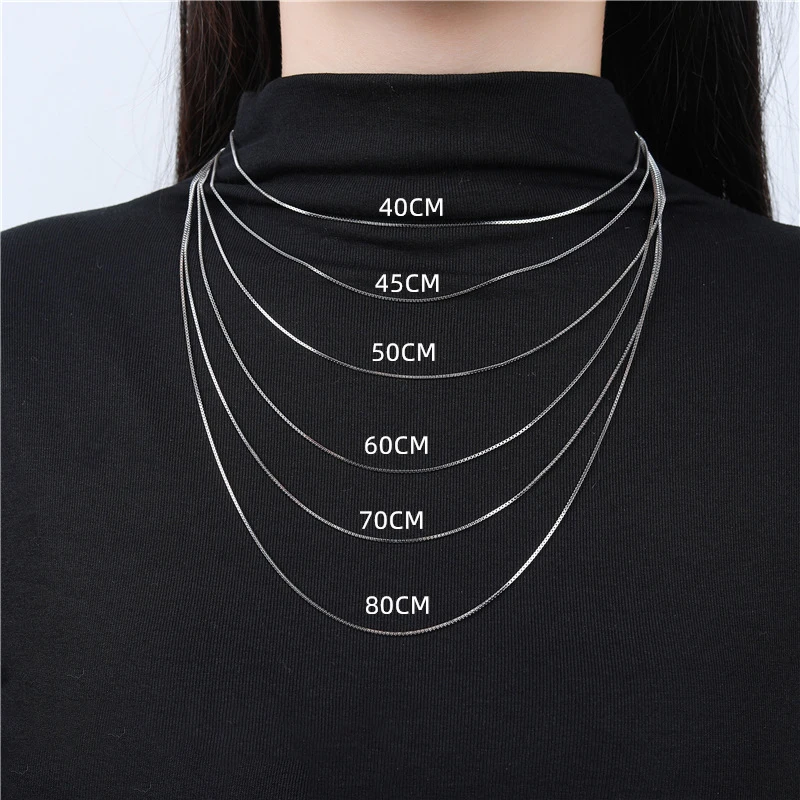 Box Chain Necklace Silver 925 Real Women Fine Jewelry Gift Female Men Girls 40 45 50 55 60 65 80 CM Necklace On The Neck