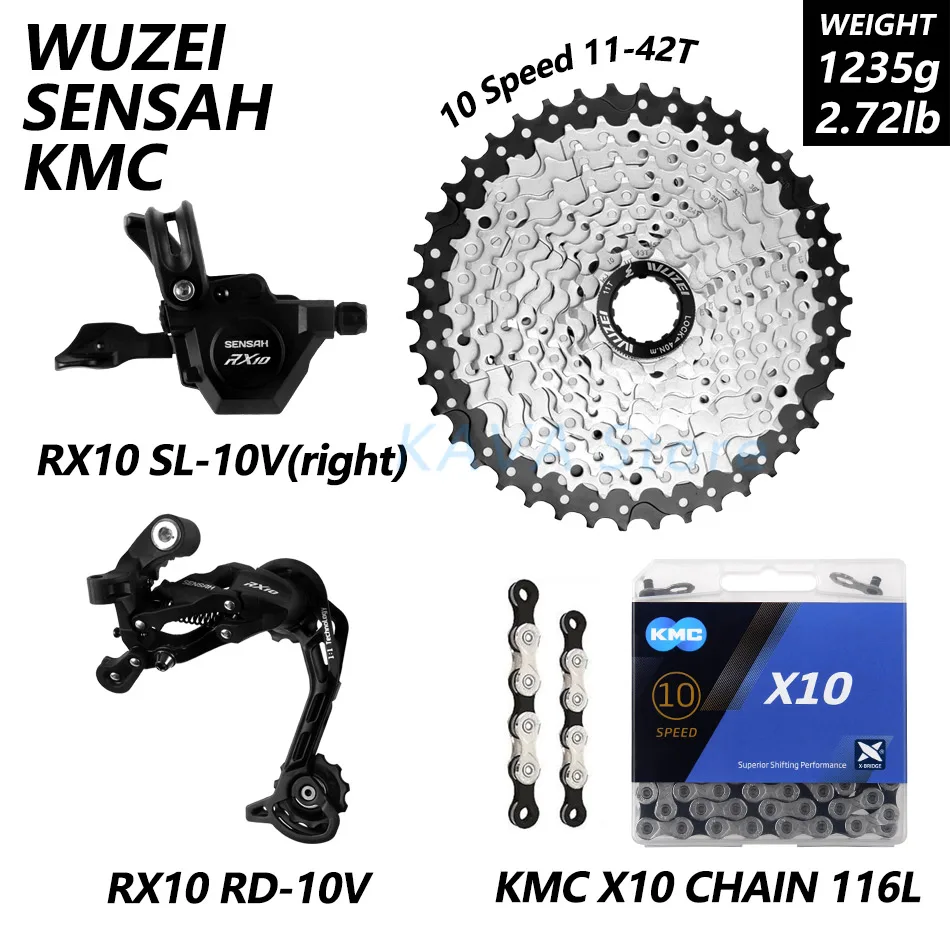 RX10 KMC WUZEI 42T SENSAH RX10 1X10 Скорость M6000 горы mtb велосипеда велосипедные переключатели 11-42/46/50T маховик KMC X10 цепи GXP 104BCD шатун со звездочкой - Цвет: RX10 KMC WUZEI 42T