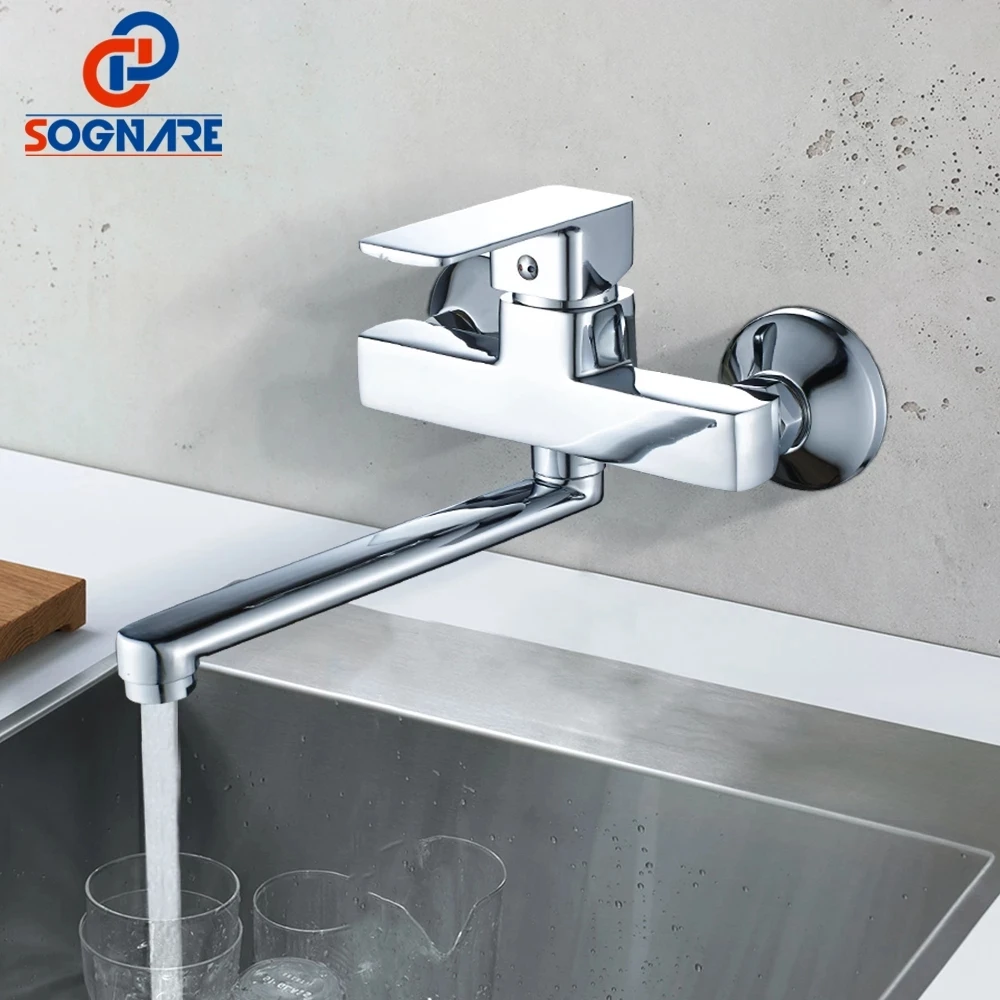 

SOGNARE 225mm Bathroom Mixer Wall Mounted Bathroom Taps Set Stainless Steel Bathroom Faucet Long Nose Outlet Tap кран для ванной