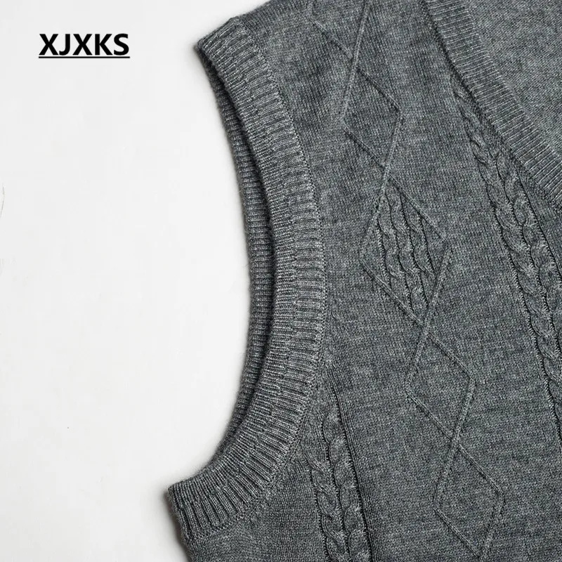 Шерстяной вязаный свитер XJXKS мужской жилет без рукавов Осень-зима 2020 новый