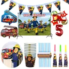 Одноразовая посуда Fireman Sam для мальчиков, принадлежности для вечеринки в честь будущей матери, пожарная машина, набор воздушных шаров для детского дня рождения