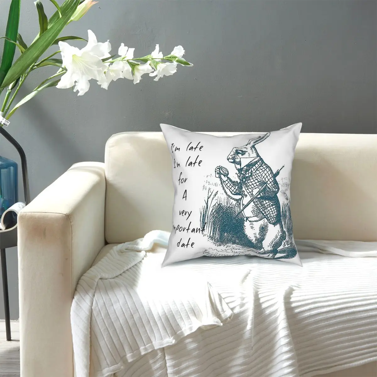 

White Rabbit Late -Alice In Wonderland Throw Pillow Cover Throw Pillow Funny Pillowcase