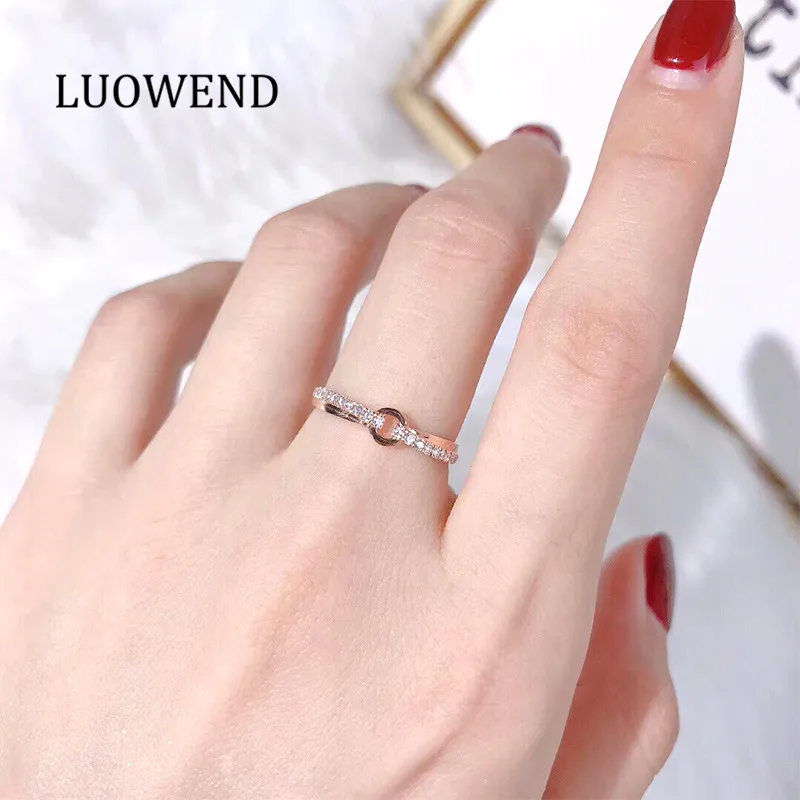 

LUOWEND 18K розовое золото, обручальное кольцо, женские кольца, модный дизайн, Настоящее натуральное бриллиантовое кольцо для женщин, подарок на ...