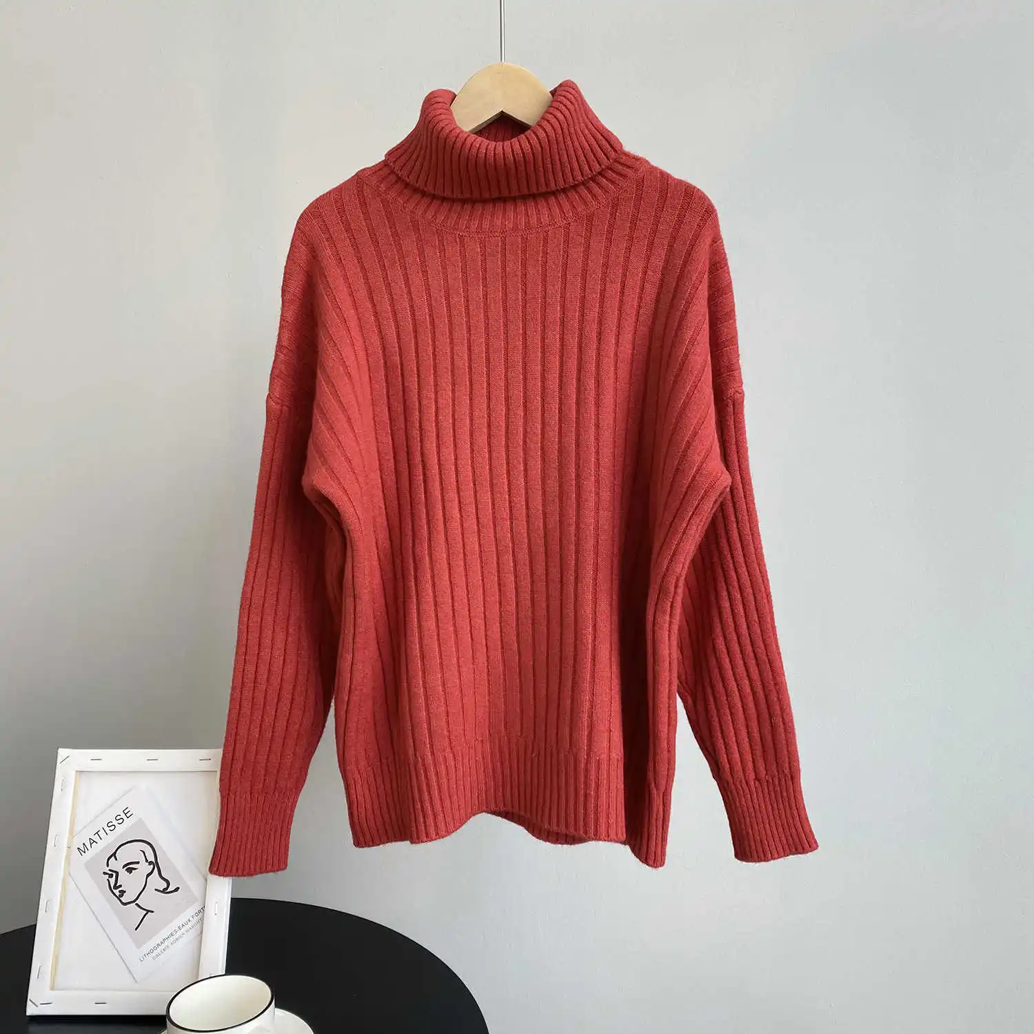 

COZOK High Neck Sweater Women's Pullover Sweater 2021 Winter Korean Version Solid Color Versatile Bottom Shirt with Jh9268