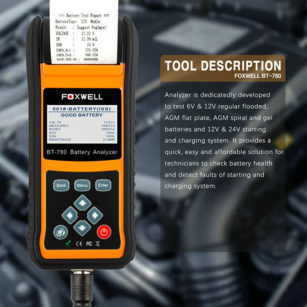 

Анализатор аккумулятора для автомобилей и грузовиков FOXWELL BT780 100-2000CCA, 12-24 В