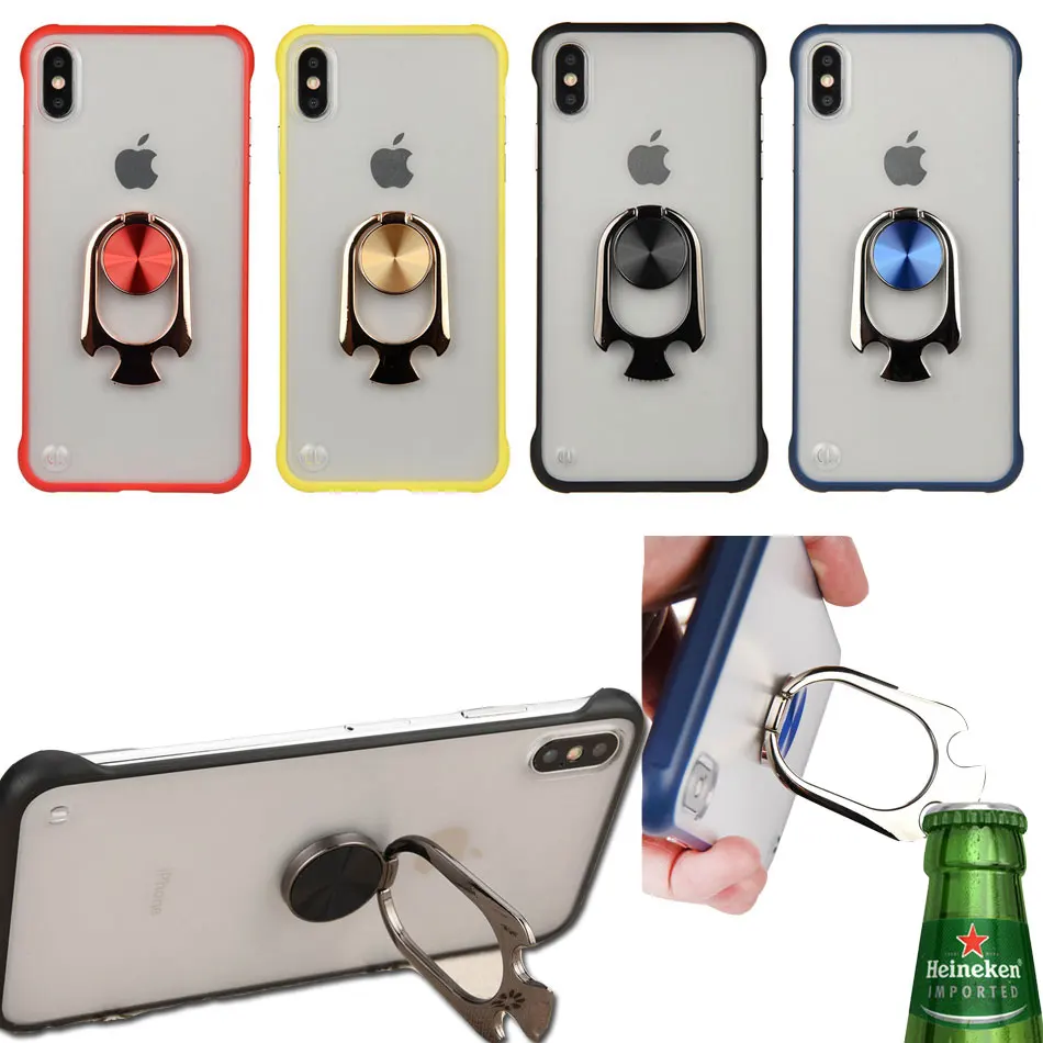 Bottle Opener Ring Stand Holder Case For iPhone X XR XS MAX 7 8 6 6S Plus Luxury Frameless Transparent Matte Hard Phone |