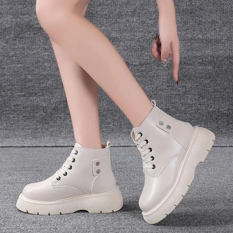 Ankle Boots Women's Flat Platform Shoes Genuine Leather Fashion Platform Short Tube Women's Short Boots 2021