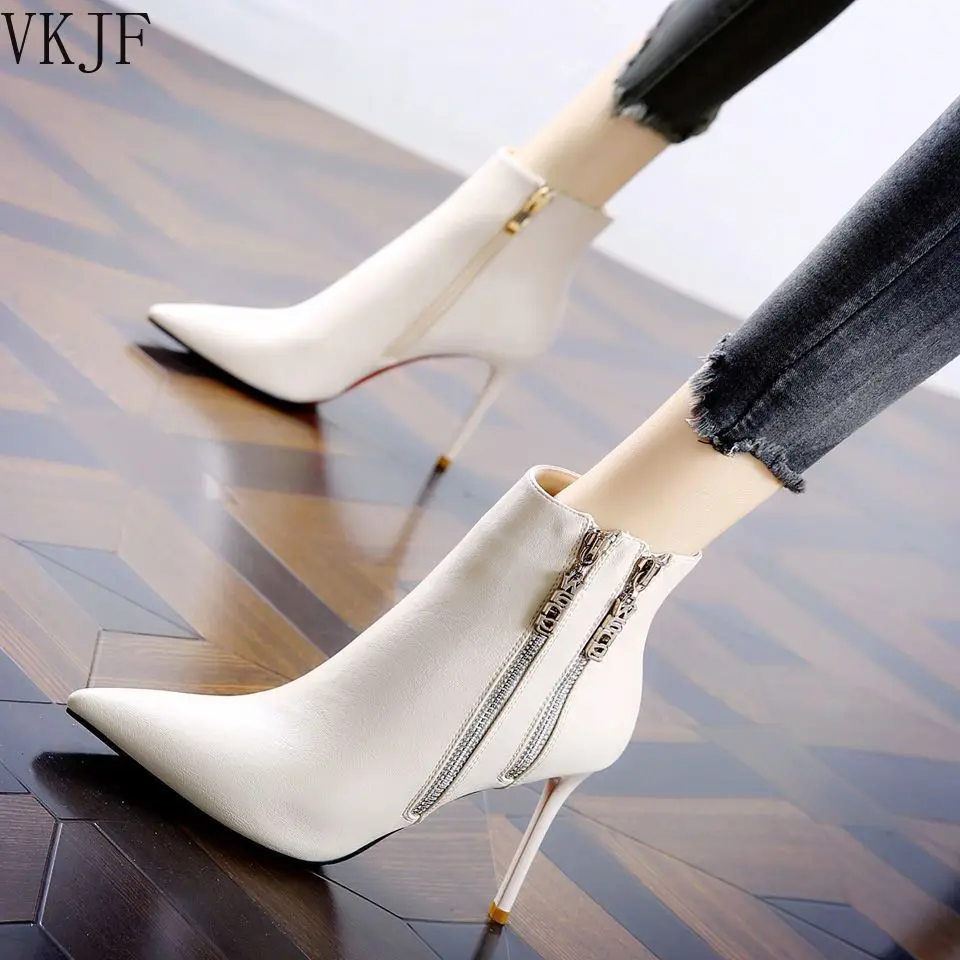 

2021 Winter New Women's Boots Stiletto Pointed Toe Fashion Boots Women's Short Leather Boots High-heeled Women's Shoes