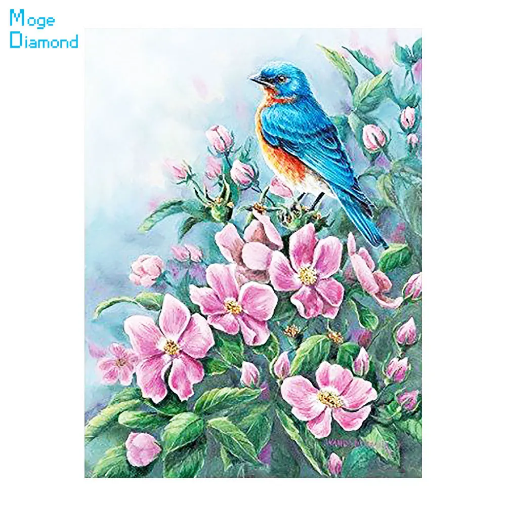 

Pink Flower Blue Bird Diamond Painting Floral Round Full Drill Nouveaute DIY Needlework Mosaic Embroidery 5D Cross Stitch