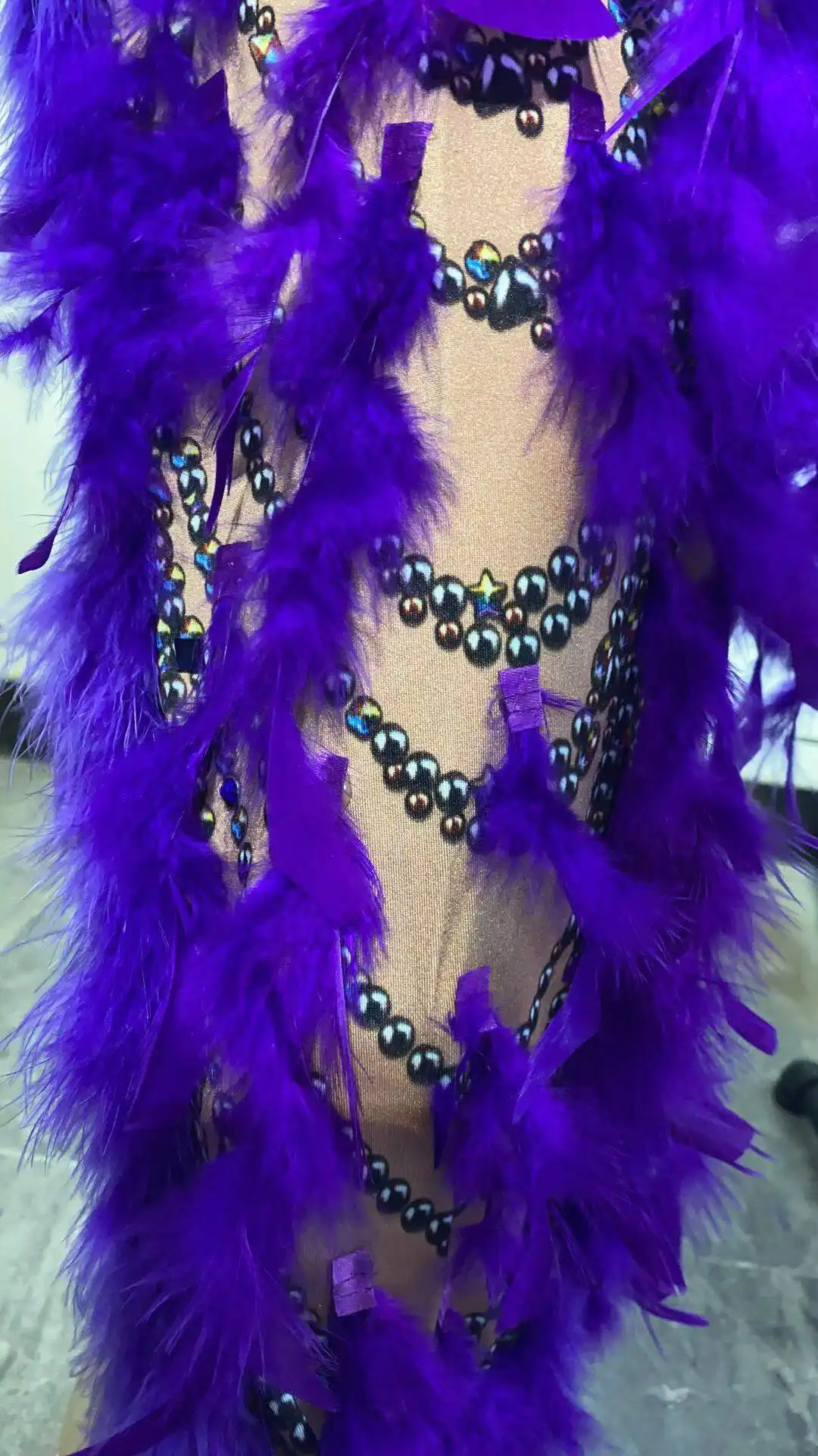 

Sexy Nightclub Purple Rhinestones Feather Dress Women Sleeveless Evening Party Birthday Dress Singer Stage Performance Costume