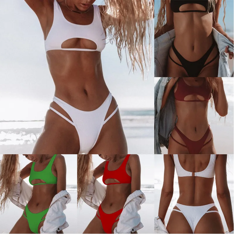 

Liegrasse Sexy Bikini Set Women Retro Polka Dot Swimsuit Women Soild Cut Out Swimsuit Girl Beach Sexy Backless Sexy Swimwear