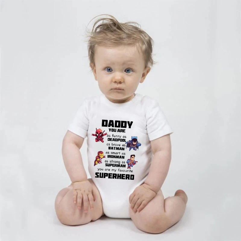 

0-24M Newborn Bodysuit Short Sleeve Infant Outfits Daddy Print Summer Children Boy Girl Clothes Sunsuits Tees Baby White Clothes