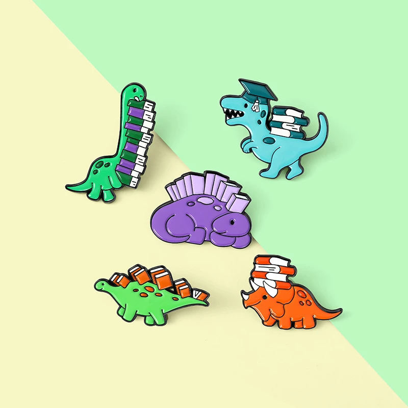 

Cartoon Dinosaur With Book Learning Brooch Cute Lapel Pins Dinosaur Doctor Brooch Fashion Cartoon Animal Jurassic Book Brooch