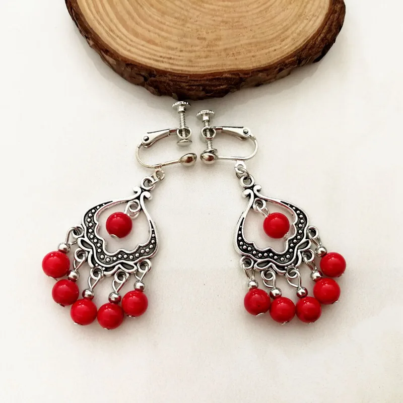 

Retro Alloy Jewelry Ethnic Color Stone earrings exaggerated features multi-bead earrings