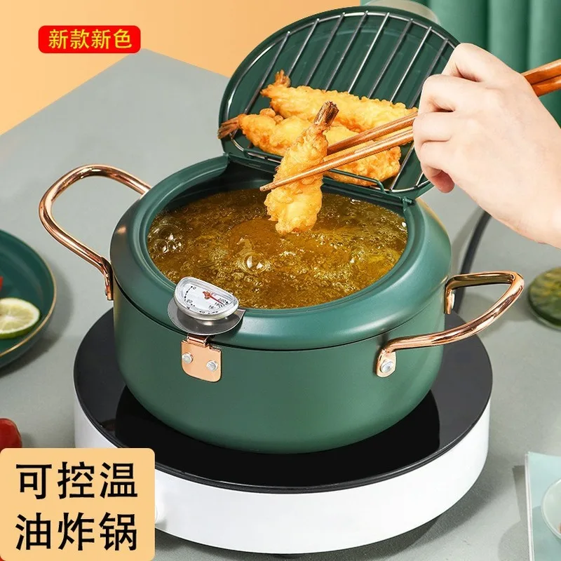 

Japanese Style Tempura Deep Fryer Household Mini Frying Pan Universal Non-stick Wok Cookware Pots for Cooking Pans Frying Set