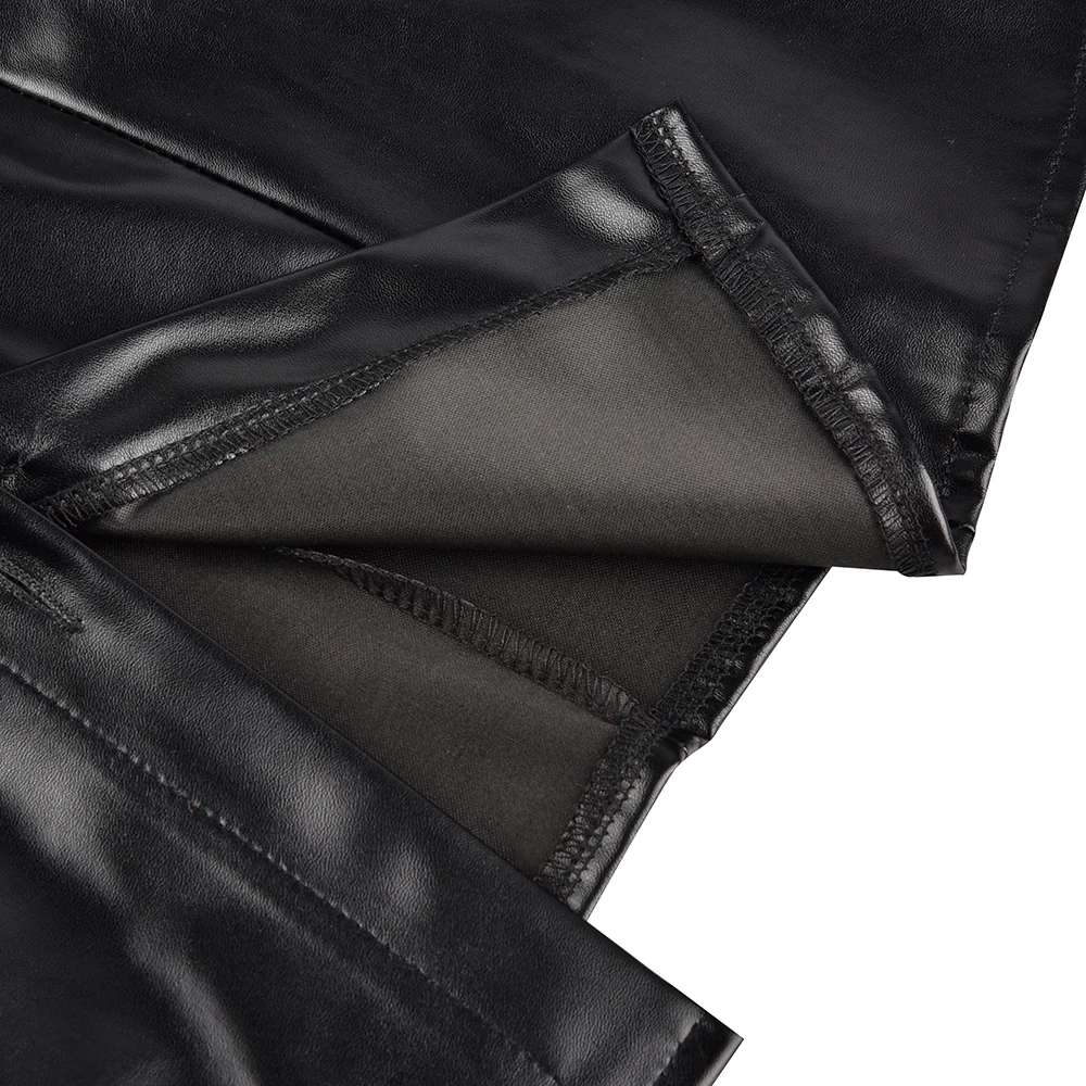 Женская кожаная блузка с пуговицами и рукавом 3/4 Офисная приталенная лацканами