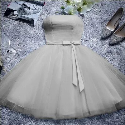 

BacklakeGirls 2019 Ever Pretty Short Gown For Women Blue Gray Dress Strapless Tulle Graduation Dress With Bow Tie Vestidos Tul