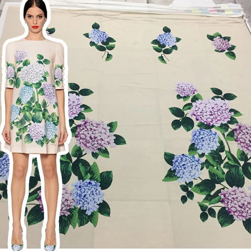 

Ткань из полиэстера с принтом гортензии для женского платья, 145x150 см, тканевый швейный материал