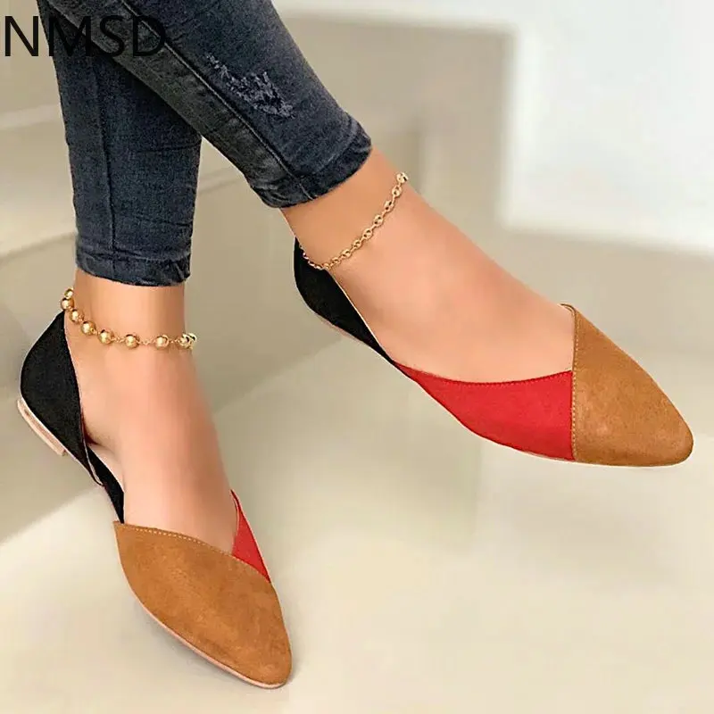 

Woman Casual Shoes Flock Flats Shoes Women Point Toe Slip On Boat Shoes Low Heel Shoes Sandals Loafers