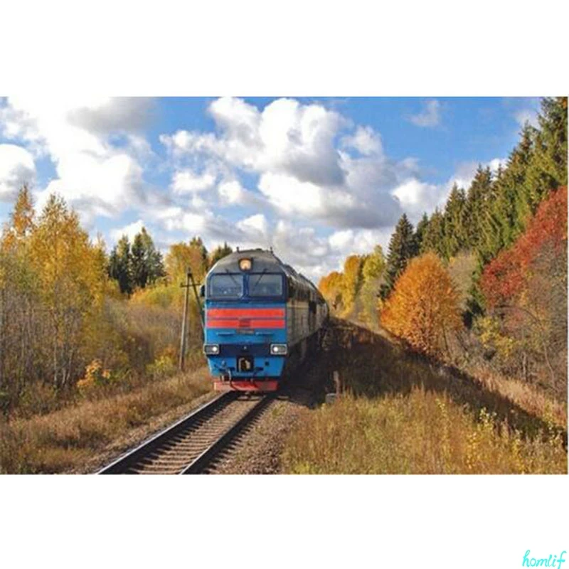 100% DIY 5D Алмазная мозаика Пейзаж Поезд ручная работа круглая картина вышивка
