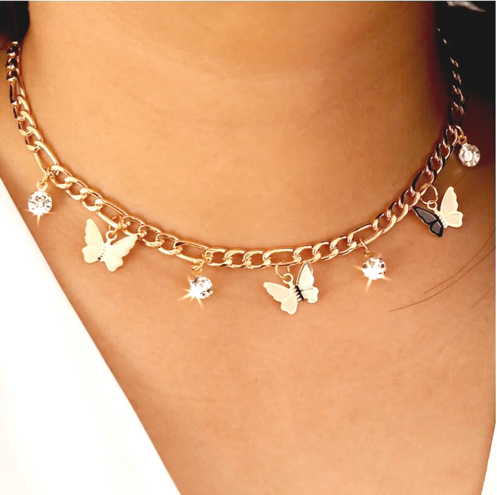 Женское ожерелье с подвеской бабочкой серебристый цвет|Колье| |