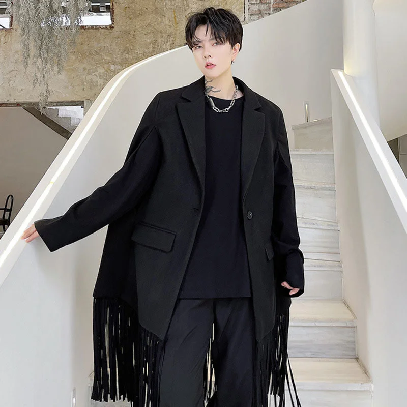 

Men Tassel Sleeveless Woolen Trenchcoat Single Button Autumn Winter 2022 New Chic Streetwear Cloak Style Suit Jacket For Male