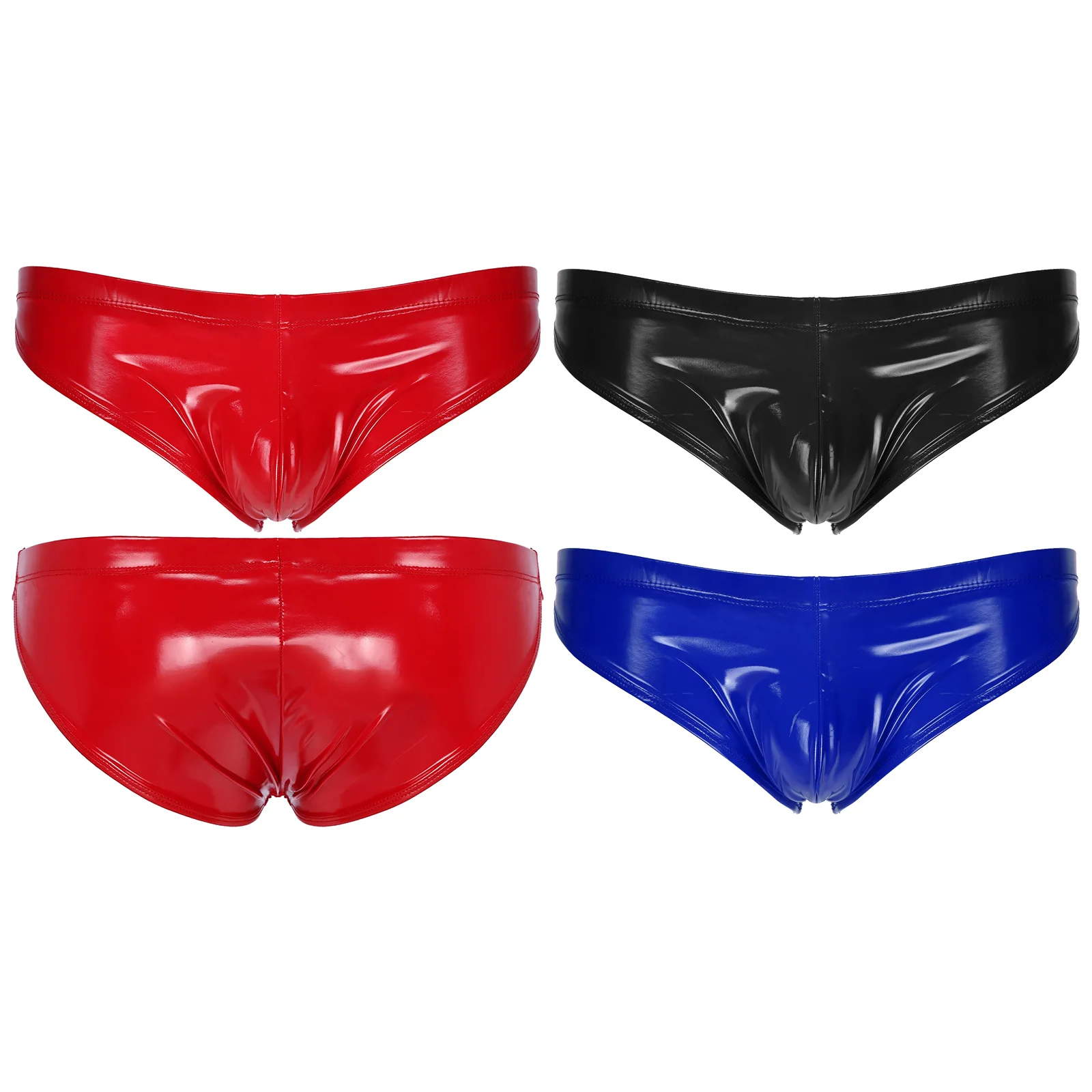 

Mens Wet Look Low Rise Underpants Elastic Waistband Bulge Pouch Underwear Latex Patent Leather Briefs Glossy Lingerie Panties