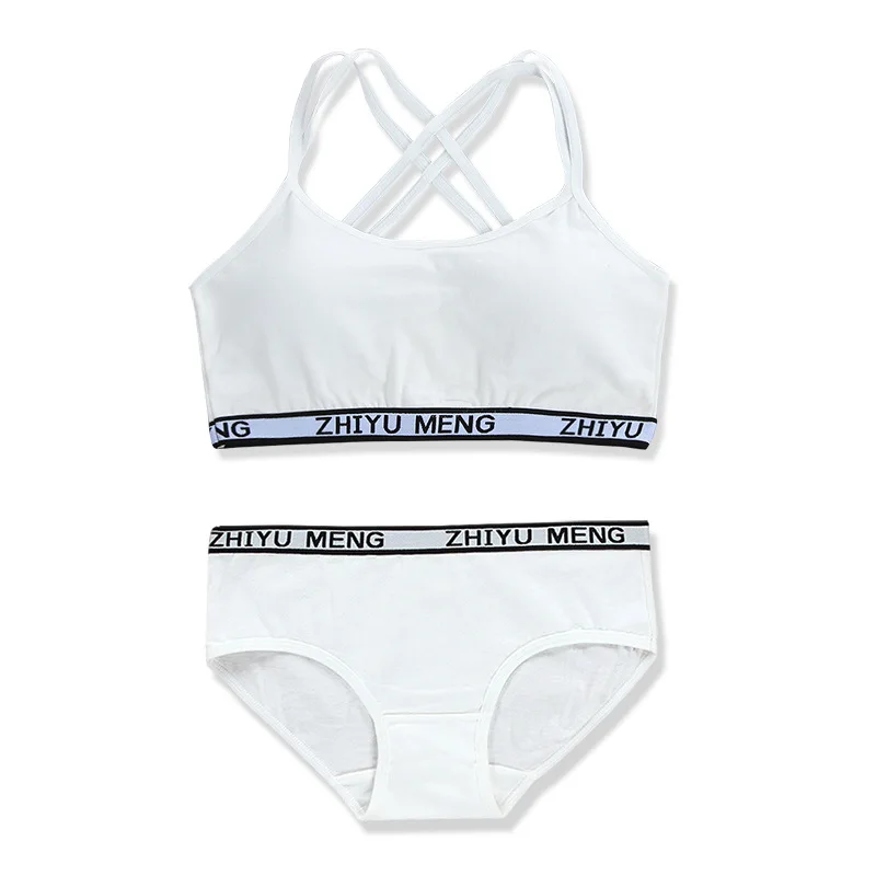 

Cotton Girls Training Bra Set For Teenagers Adolescente Girl's Sport Bras Kids Underwear Wholesale Solid Letter Bras+shorts Suit