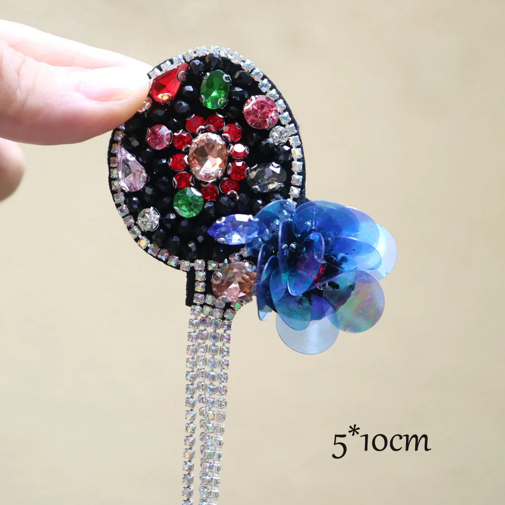 Fashion Handmade tassel flower rhinestone beaded patches for clothing DIY sew on patch embroidered applique cake sequins Parches | Дом и сад
