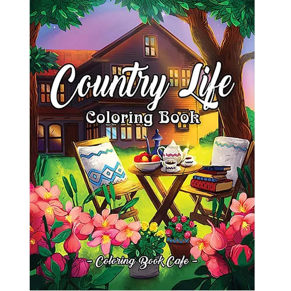 Country Life Coloring Book Charming Farm Scenes and Animals, Beautiful Country Landscapes and Relaxing Floral Patterns 25-page