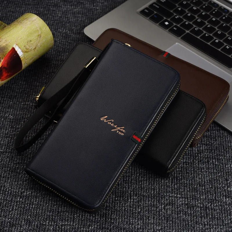 Кошельки для мужчин кожаный длинный клатч на молнии карман монет телефон