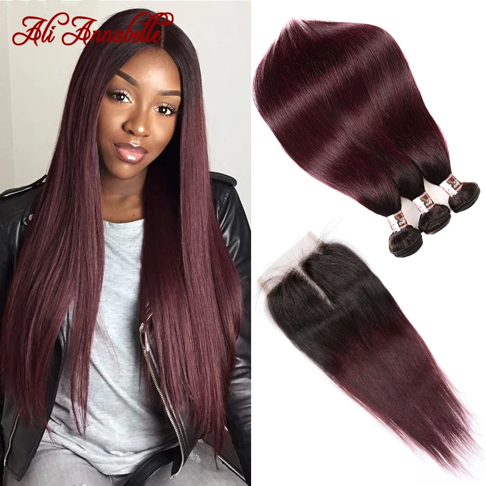 ALI ANNABELLE HAIR 1b/99j пучки человеческих волос Ombre с застежкой бразильские прямые волосы