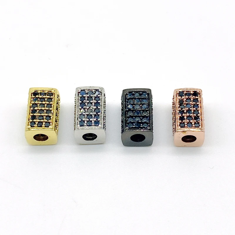 

10pcs/lot Jewelry Components Black CZ Rectangle Tube Spacer Beads for Handcraft