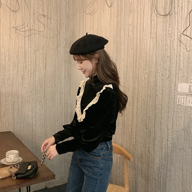 

Yedinas Japanese Style Patchwork Lace Sweater Women Autumn Long Sleeve Jumper Casual Ladies Pullover Pull Femme Plus Size 4XL