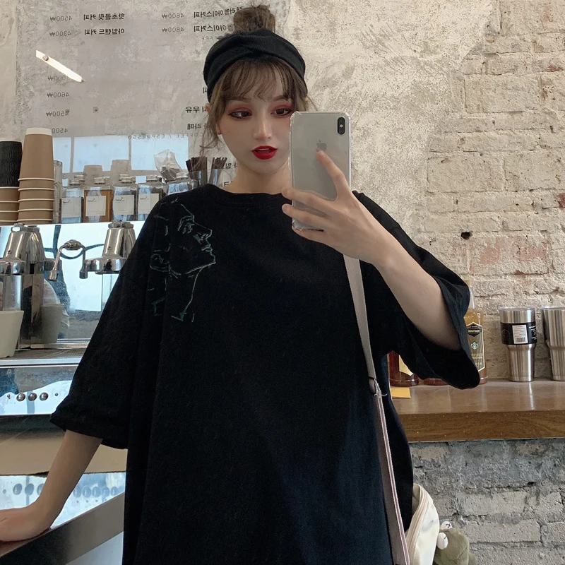 Женская футболка с коротким рукавом свободная в гонконгском стиле Корейском